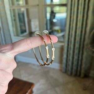 Francesca's Collections Gold Hoop Earrings with Clear Stones
